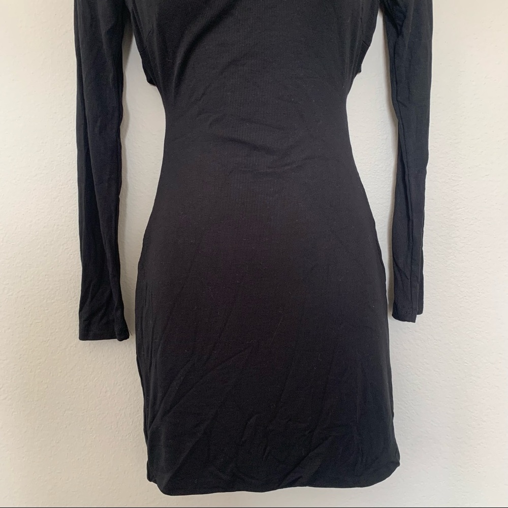 Princess Polly Black Long Sleeve Square Neck Tie Cut Out Back Mini Dress - Picture 6 of 11